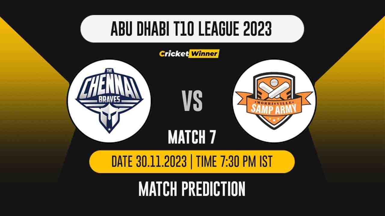 CB vs SA Match Prediction- Who Will Win Today’s T10 Match Between Chennai Braves and Samp Army, Abu Dhabi T10 League, 7th Match - Cricket Winner