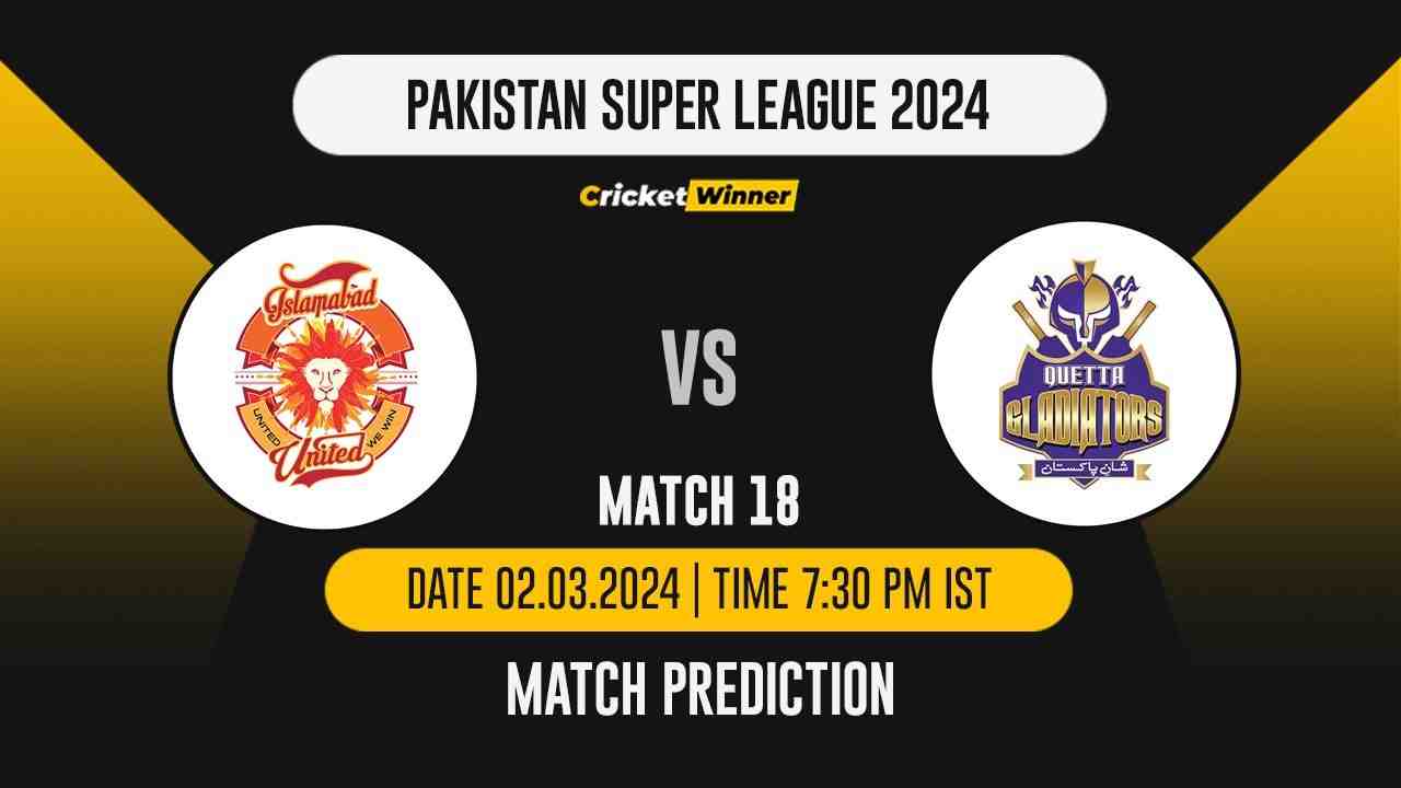 IU vs QG Match Prediction- Who Will Win Today’s T20 Match Between Islamabad United and Quetta Gladiators, PSL, 18th Match - Cricket Winner