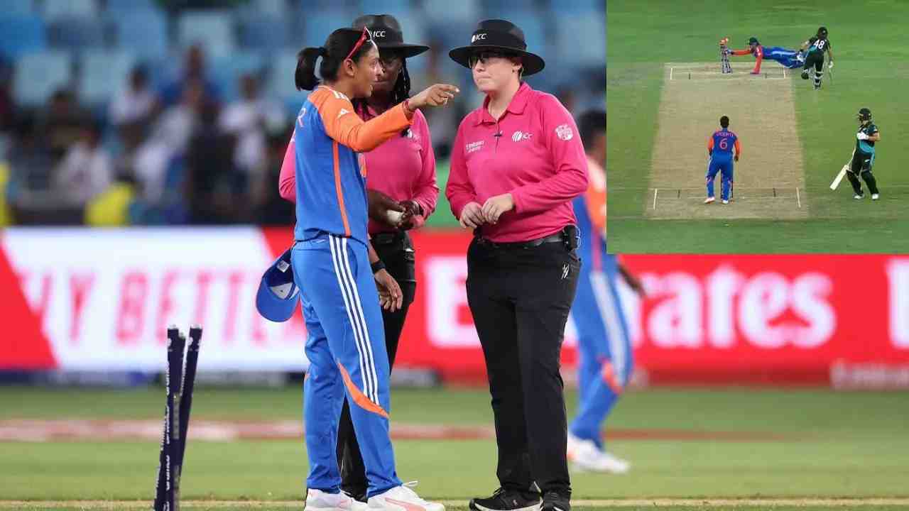 Harmanpreet Kaur has a heated discussion with the umpires