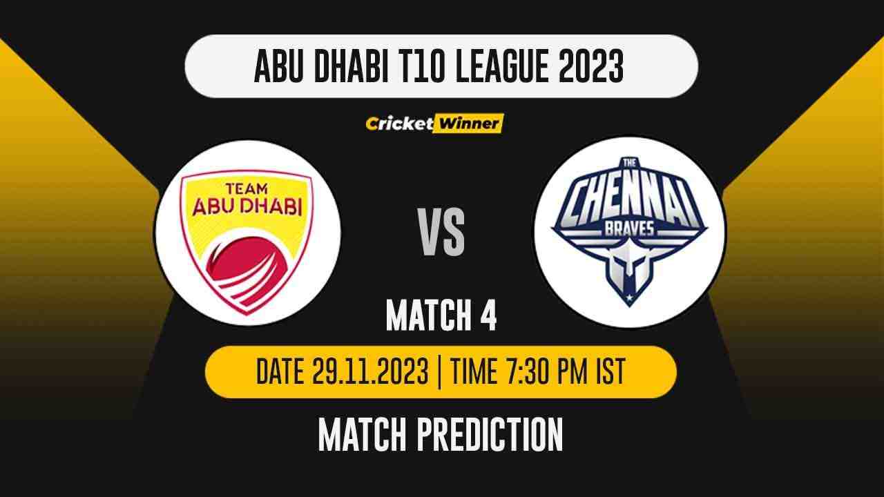 TAD vs CB Match Prediction- Who Will Win Today’s T10 Match Between Team Abu Dhabi and Chennai Braves, Abu Dhabi T10 League, 4th Match