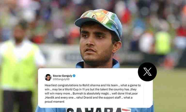 Ganguly, the Indian captain of 2003 World Cup team, wishes Indian team for the T20 WC 2024 win against South Africa