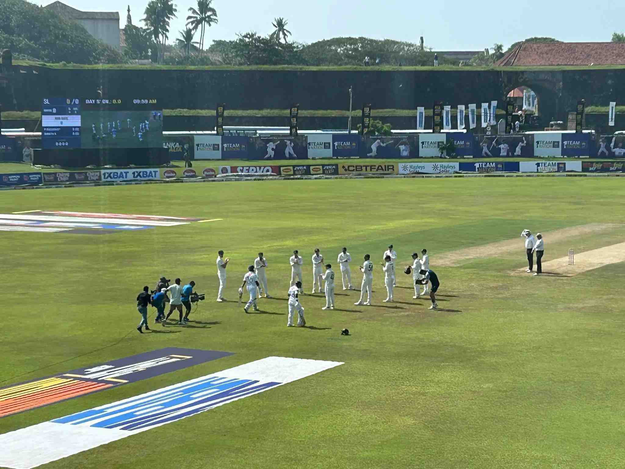 Dimuth Karunaratne receives a guard of honour 