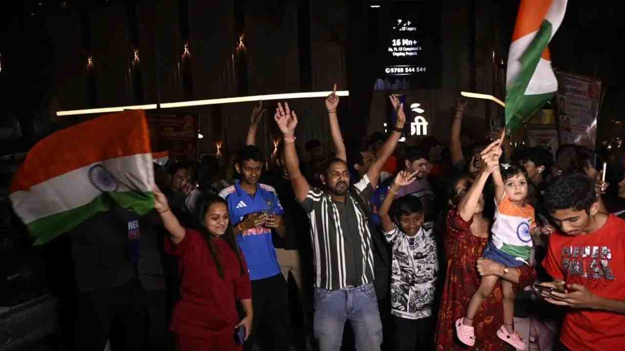 people across India celebrate the Champions Trophy 2025 victory with fireworks, dancing, and joyous gatherings. 